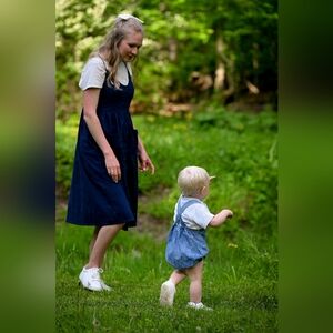 Elegant Navy Blue Midi Women's Dress